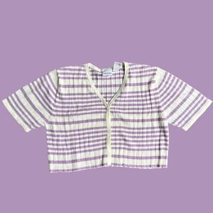 Vintage Cropped Lavender and White Stripe Cardigan